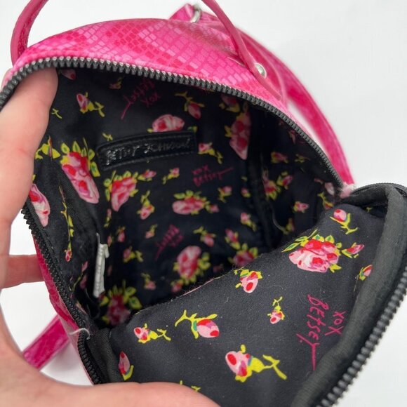 Betsey Johnson Kitsch Cat Mini Backpack Pink Snakeskin Floral‎ Interior main image 6